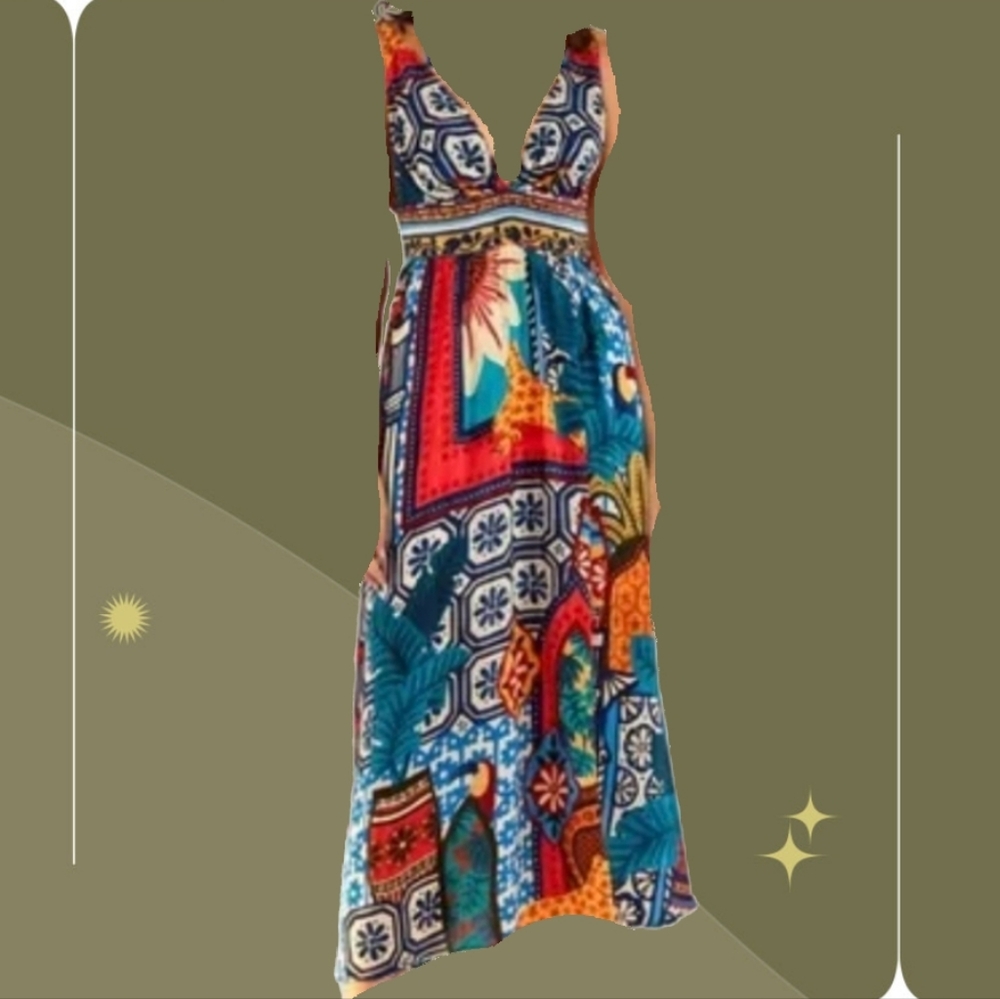 🍋✨ NWT Farm Rio Forest tiles midi dress size L